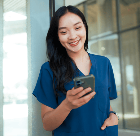 Dialogue - July product updates - Nurse looking at her phone