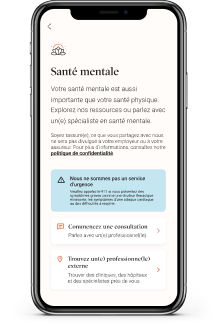 Interface du programme de Santé mentale+ dans l'application de Dialogue