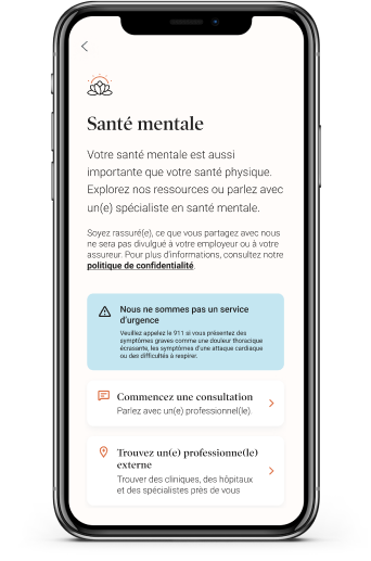 Interface du programme de Santé mentale+ dans l'application de Dialogue