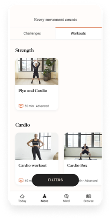Dialogue Wellness program mobile app screenshot showing a user-friendly interface with various wellness content