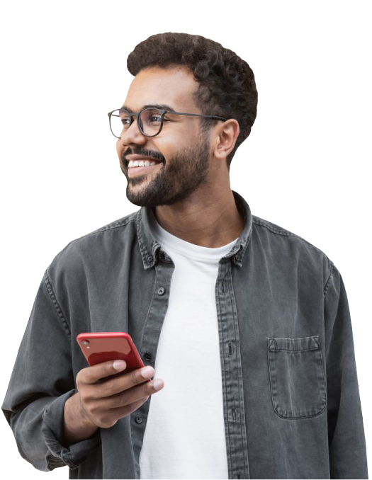 Happy client scheduling a health and wellness session over the phone 